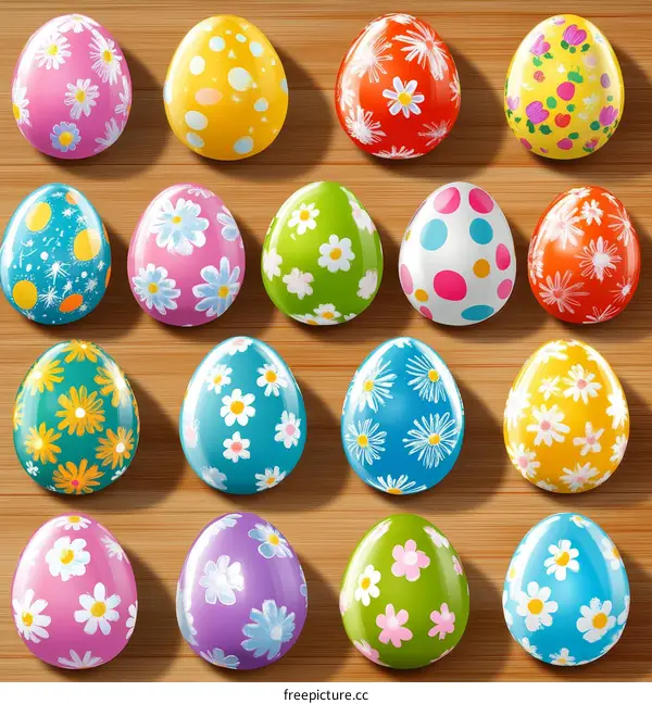 Colorful Easter Eggs on Wooden Background
