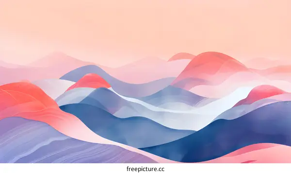 Abstract Mountain Landscape with Pink and Blue Hues