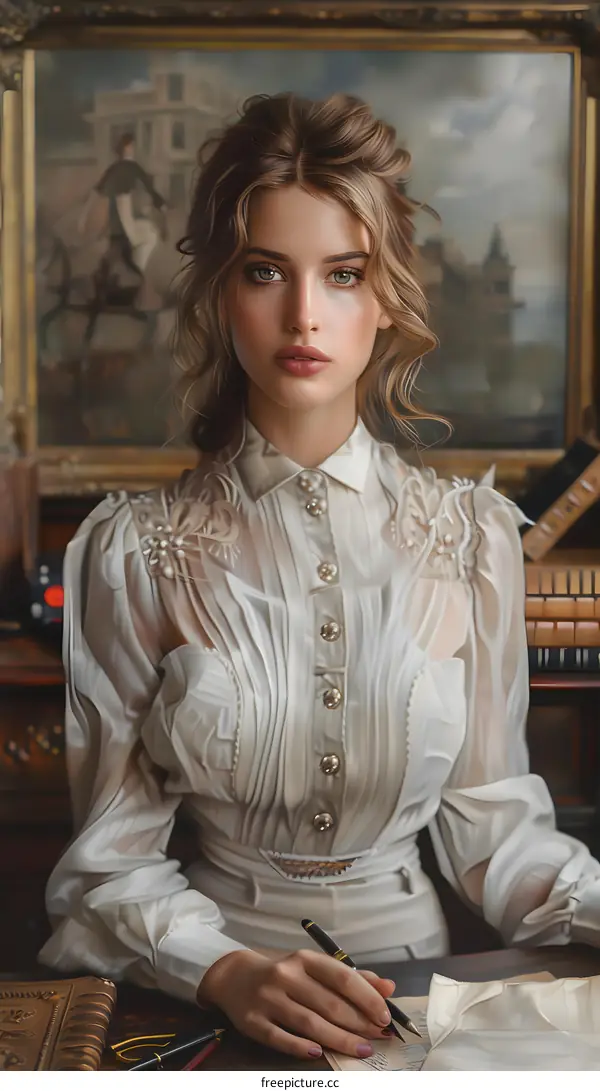 portrait of a beautiful young woman in historical clothes