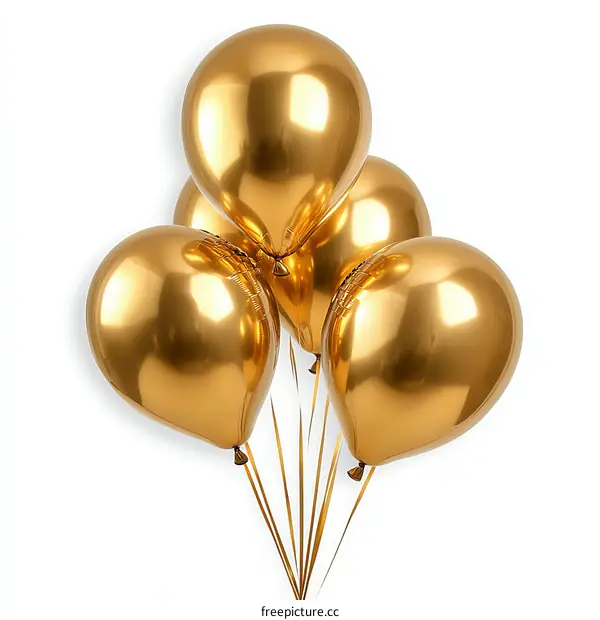 Golden Metallic Balloons Bunch Isolated