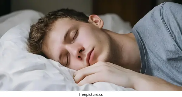 Sleeping Man with His Hand Under His Head on a Pillow