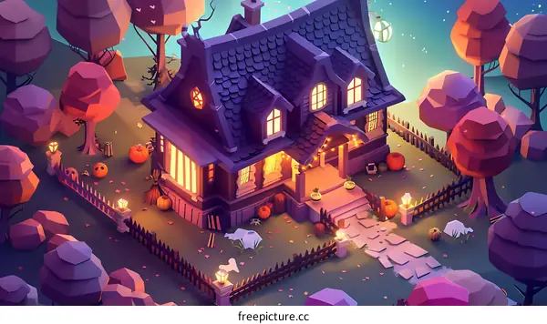 Low Poly 3D Halloween House Illustration