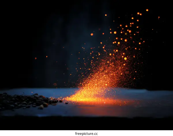 Sparks and fire show on a dark background