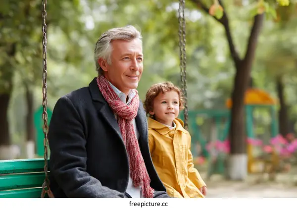 Grandfather and Grandson Enjoying a Swing in the Park