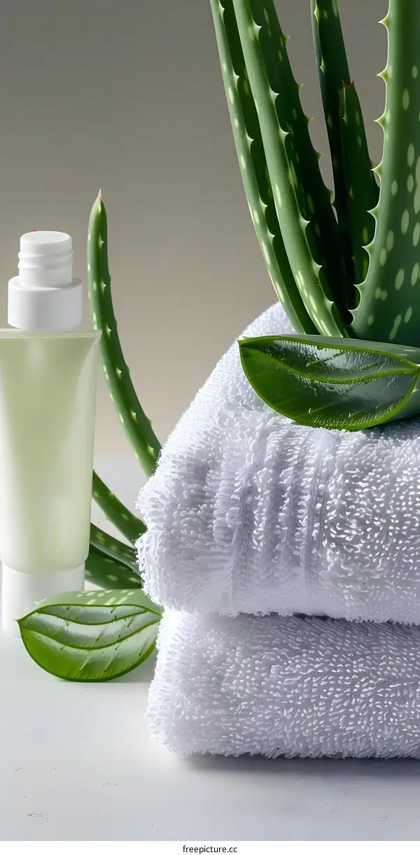 Aloe Vera Plant With White Towels and Cream