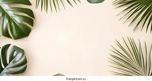 Tropical Leaves on Beige Background