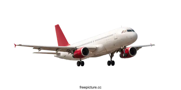 [Transparent Background PNG]White Airplane with Red Details in Flight