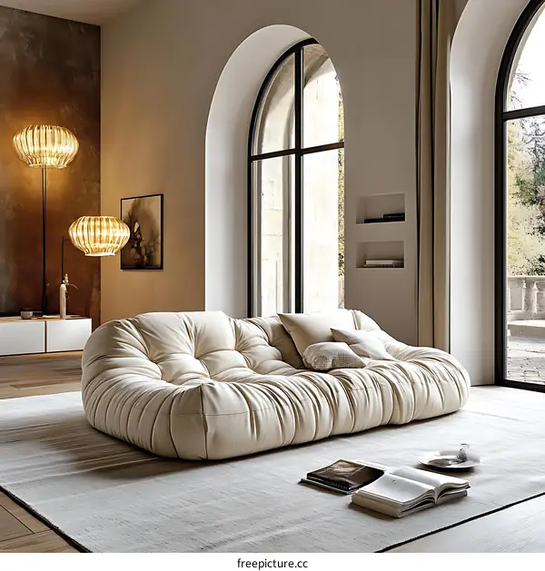 Modern Cream Sectional Sofa in Spacious Living Room