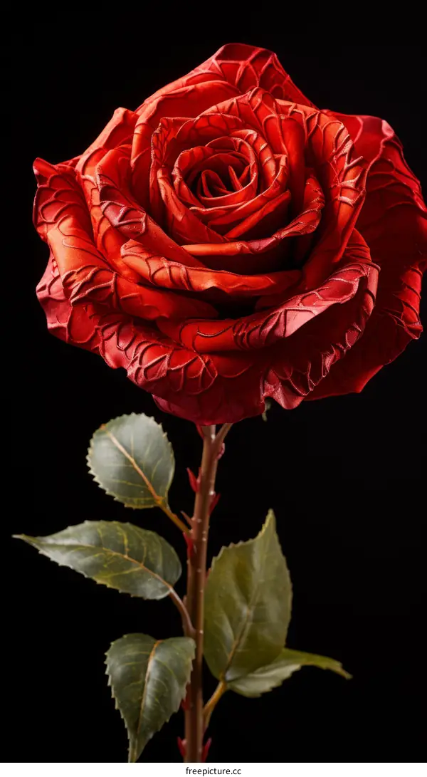 A single red rose on a black background