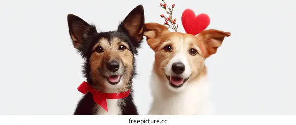 Two Dogs Wearing Red Hearts for Valentines Day