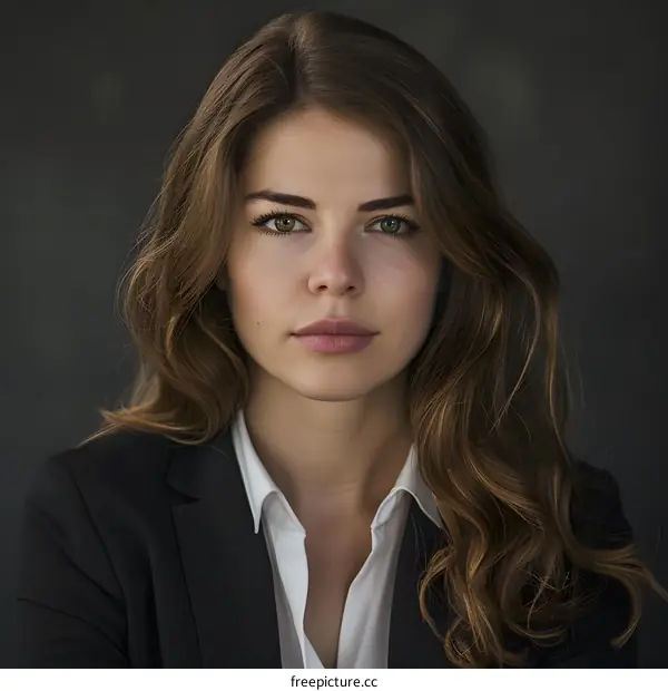 Portrait of a Confident Woman Wearing a Black Blazer and White Shirt