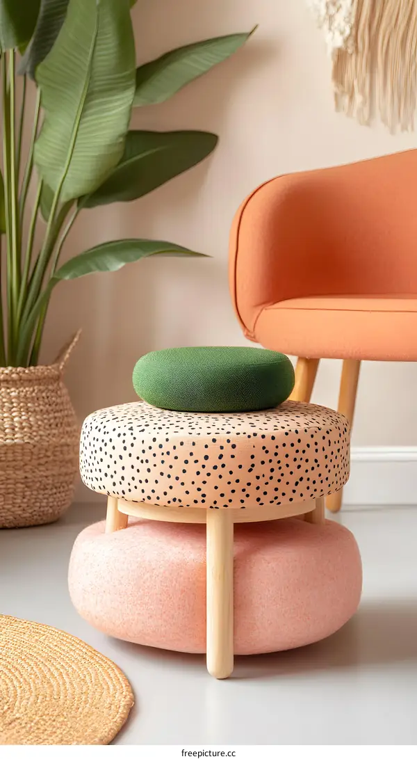 Modern Living Room Decor with Pink and Green Cushions