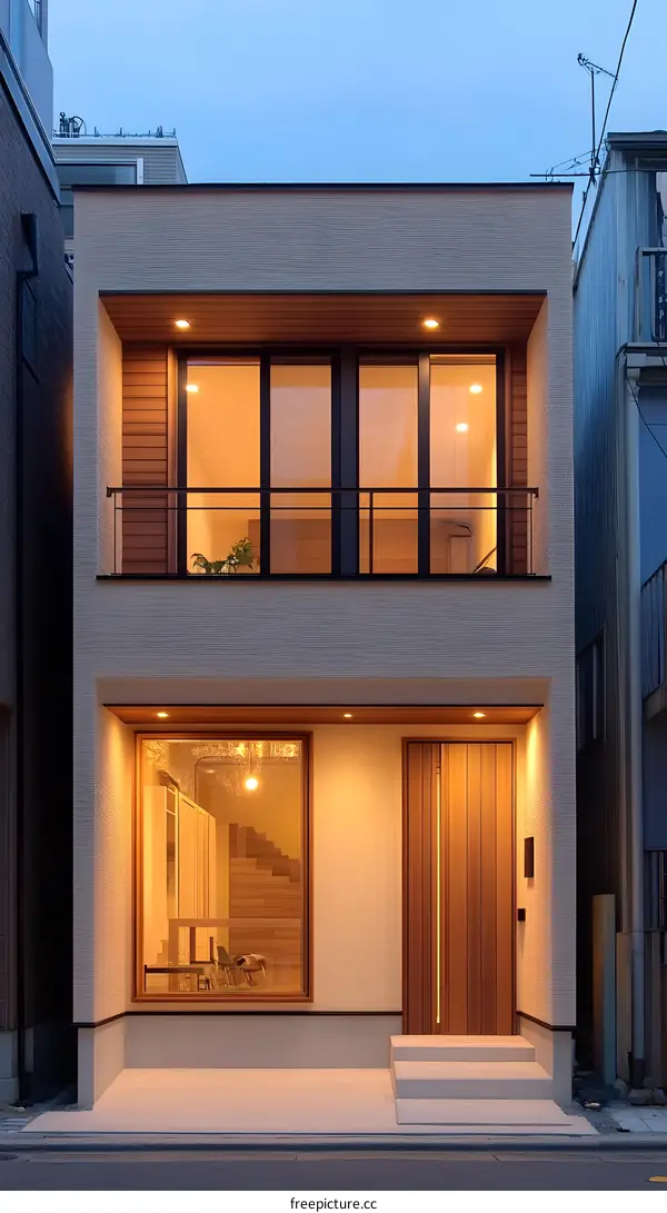 Modern Minimalist Two Story House with Wooden Accents