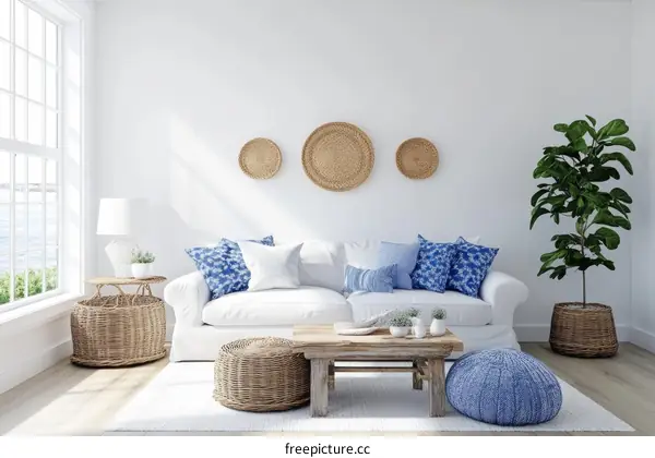 Coastal Living Room Interior Design Illustration