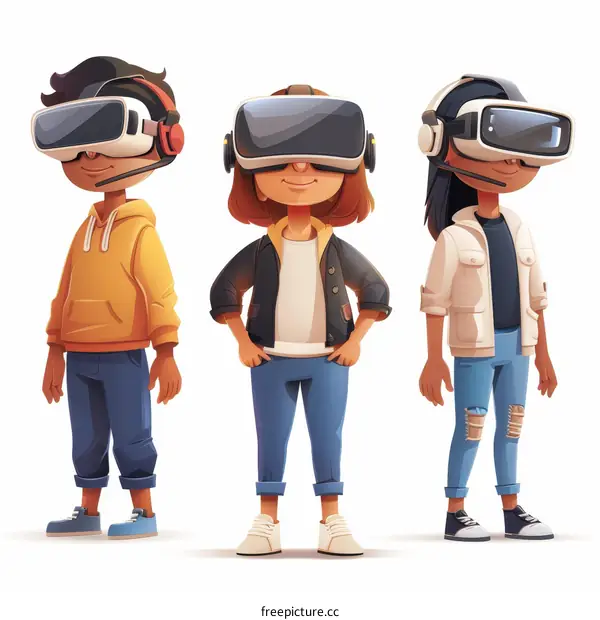 Three people wearing virtual reality headsets