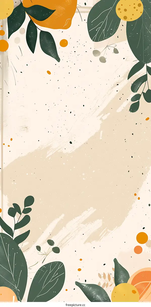 Abstract Green Leaves and Orange Fruits Illustration