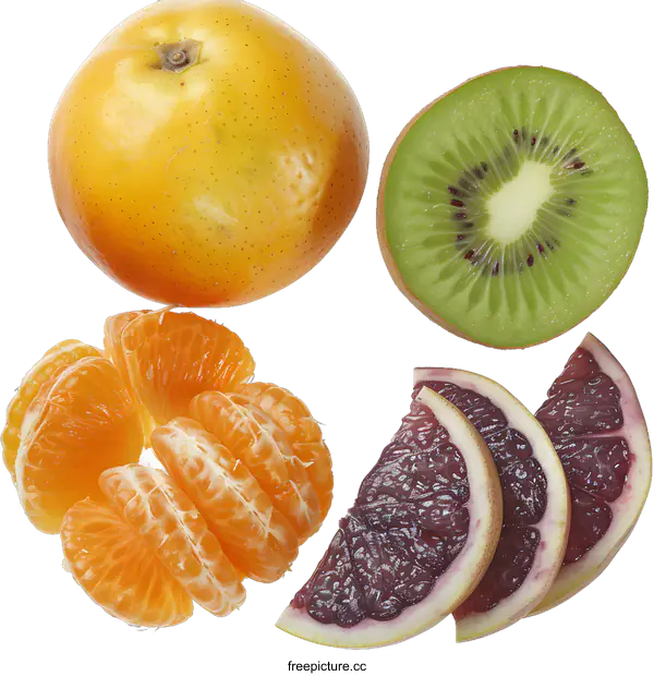 [Transparent Background PNG]Orange, Kiwi, Grapefruit Slices: Fresh Fruit Collage