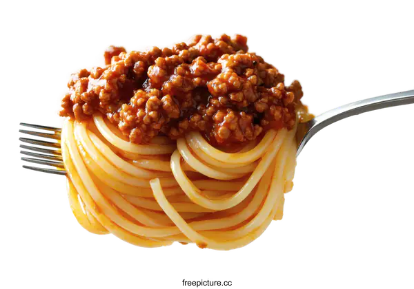 [Transparent Background PNG]Spaghetti with Meat Sauce on a Fork