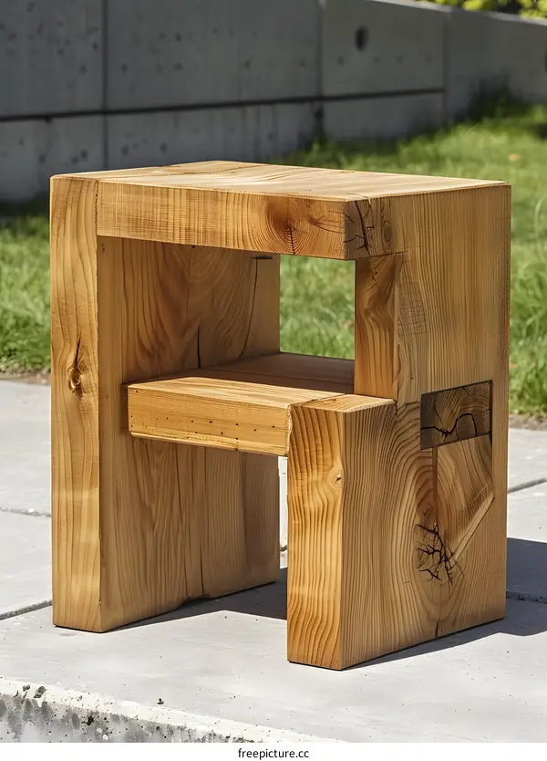 Wooden Stool with Shelf and Distressed Finish