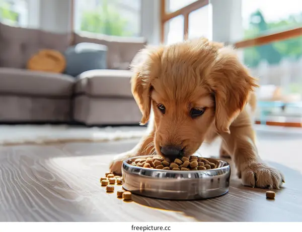 Golden Retriever Puppy Enjoying a Meal