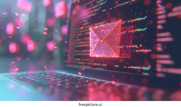 Glowing email icon on laptop screen