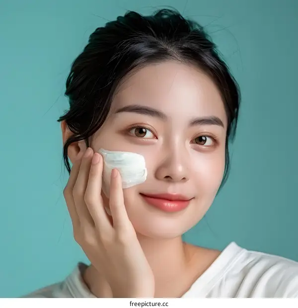 Beautiful Asian Woman Applying Facial Mask