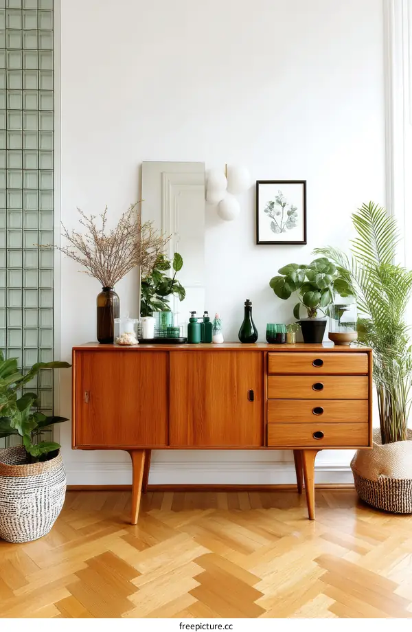 Mid-Century Modern Living Room with Wooden Buffet