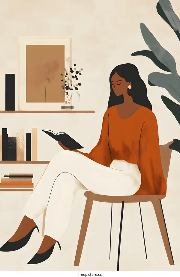 Woman Reading Book in a Cozy Home Illustration