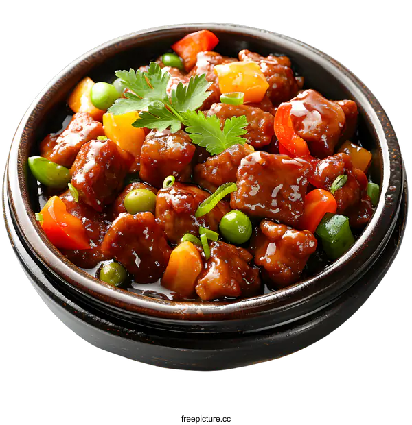 [Transparent Background PNG]A bowl of pork with sauce and vegetables