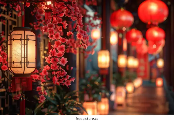 Blossoming Lanterns and Cherry Blossoms Celebrate Chinese New Year