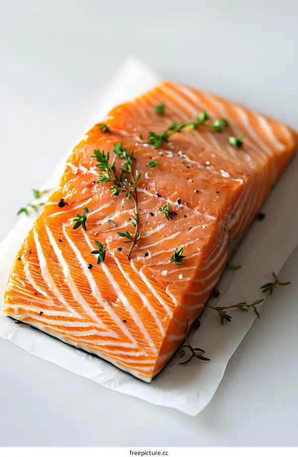 Fresh Salmon Fillet Seasoned with Thyme and Pepper