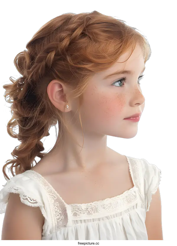 [Transparent Background PNG]Portrait of a Young Girl With Red Hair and Freckles