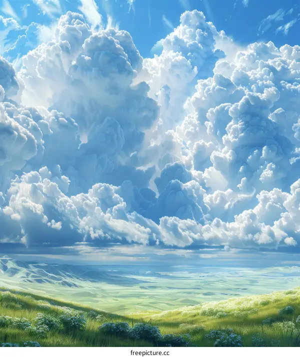 Landscape with Green Hills and Blue Sky