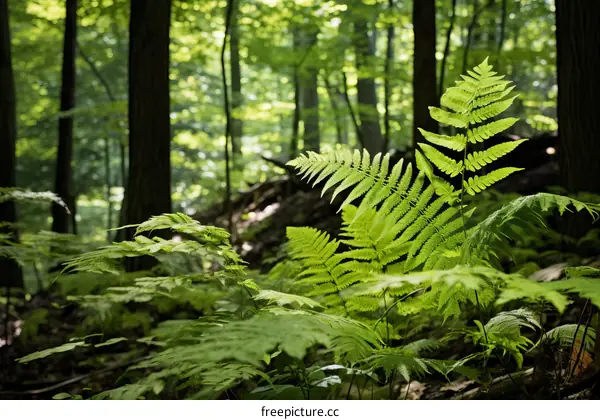 Close-up of lush green ferns in a forest