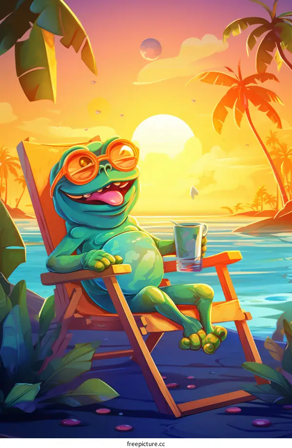 Chill frog on a beach vacation