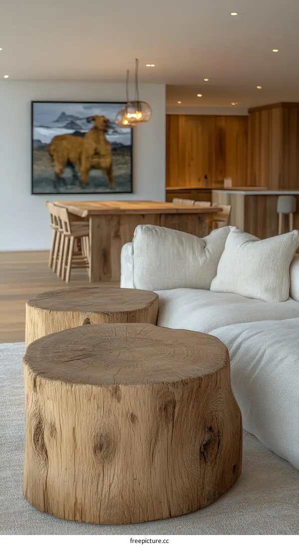 Modern Rustic Living Room with Wooden Coffee Tables