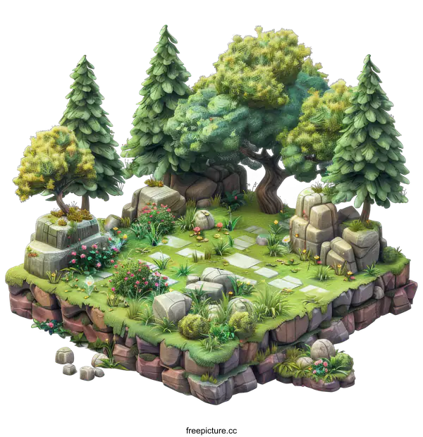 [Transparent Background PNG]Floating Island Garden Fantasy Illustration