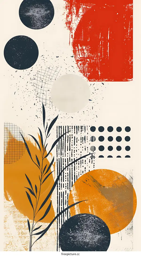 Abstract Art with Geometric Shapes and Branch