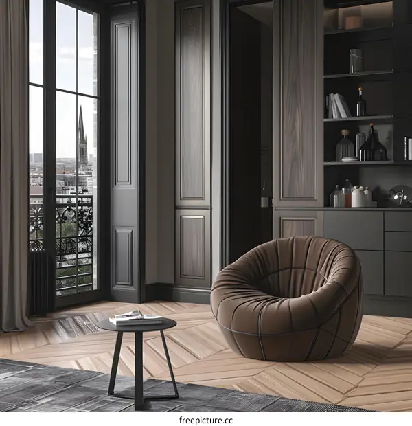 Modern Interior Design with Brown Armchair and Wooden Floor