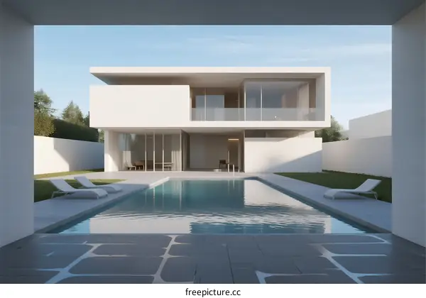 Modern White Villa with Swimming Pool and Outdoor Area
