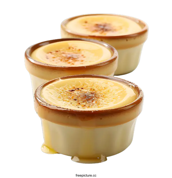 [Transparent Background PNG]Three creme brulee desserts