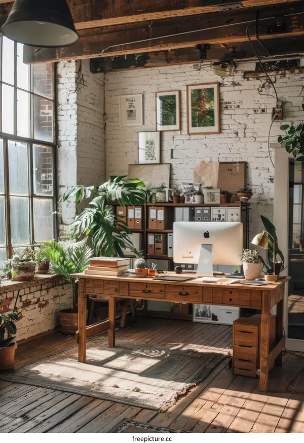 Inside a home office with a rustic industrial interior design