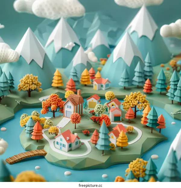 A Small Village Nestled in a Valley between Tall Mountains