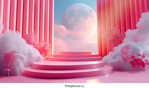Pink Clouds and Moon Background: Dreamy and Romantic