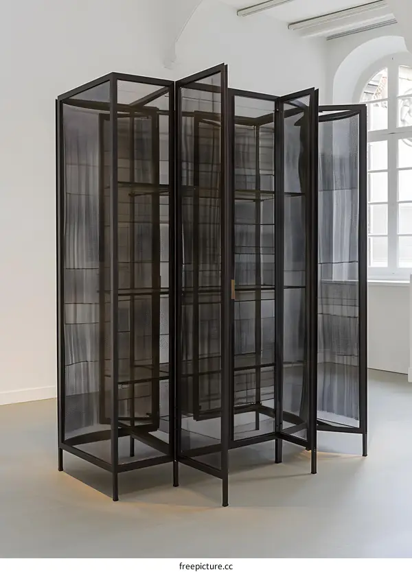 Modern Black Metal Wire Mesh Cabinet with Shelves