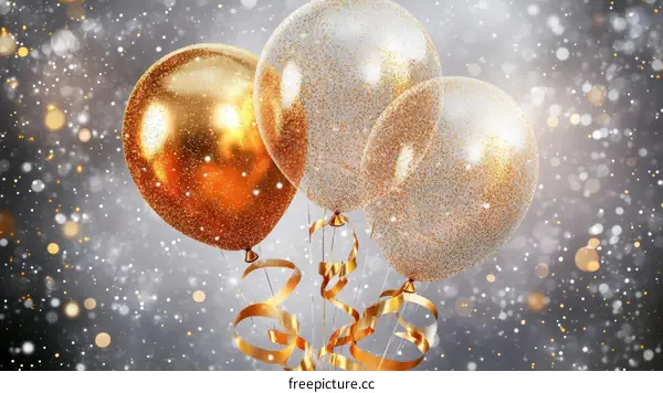 Gold and Silver Glitter Balloons Festive Background
