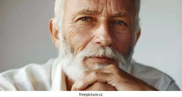 Portrait of a Senior Caucasian Man with White Hair and Beard