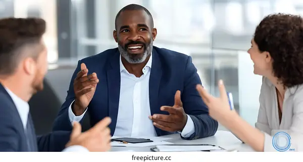 African American Businessman Leading a Meeting in an Office