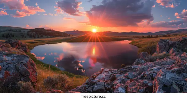 Majestic Sunset Over Mountain Lake