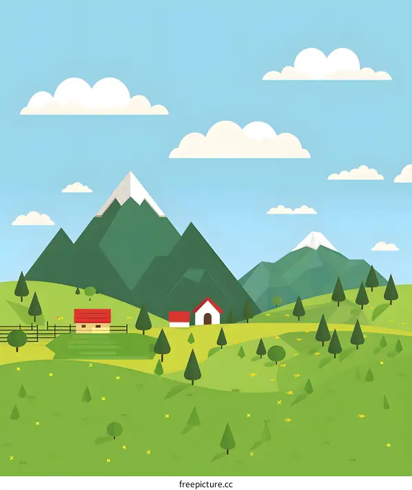 Flat Design Mountain Landscape Illustration